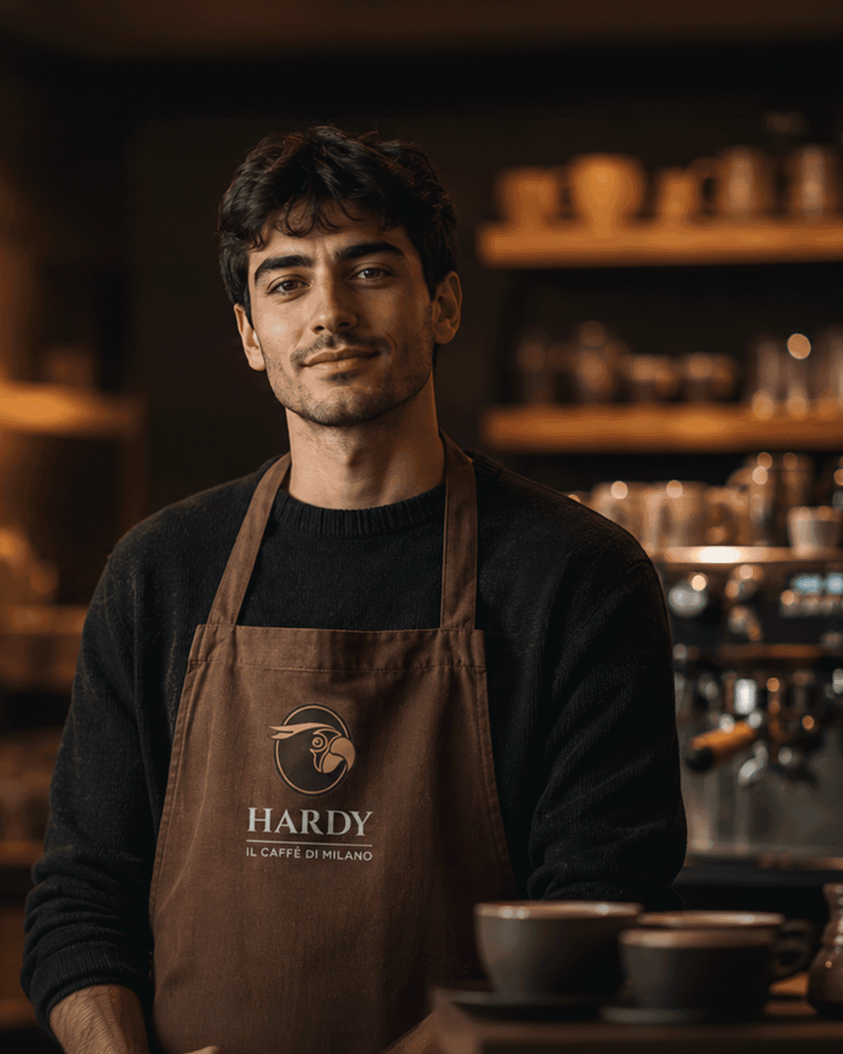 Professionista Hardy con grembiule Hardy al banco