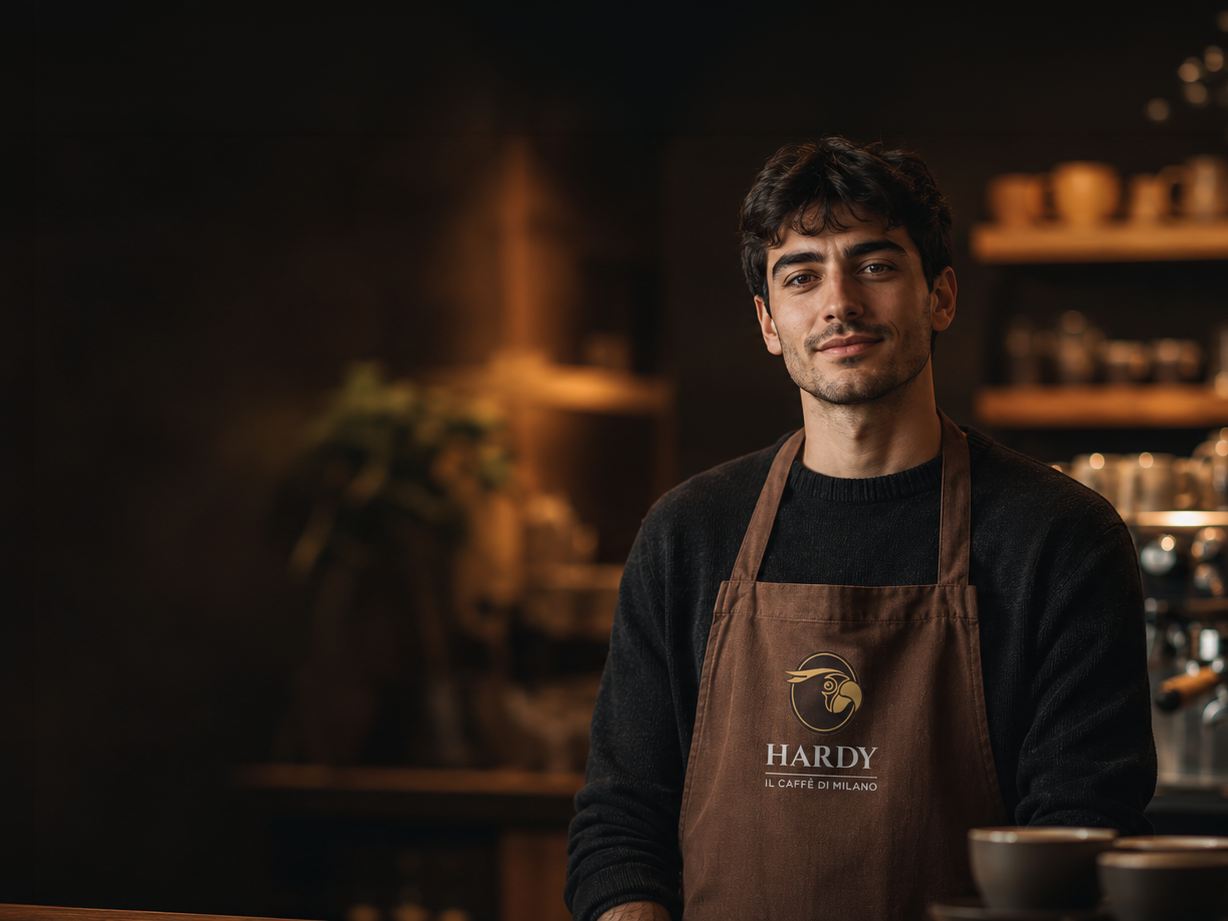 Barista Hardy al banco — Edoardo